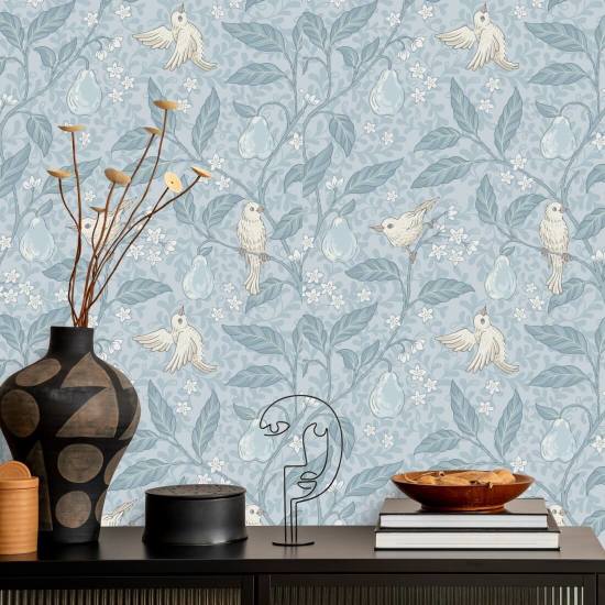 Pear Tree Blues Garden Wallpaper