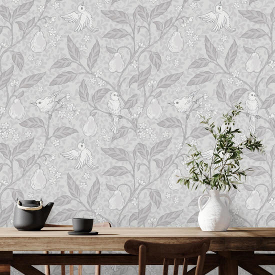 Pear Tree Silver Bird Wallpaper