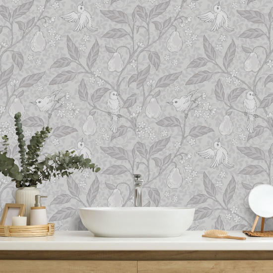 Pear Tree Silver Bird Wallpaper