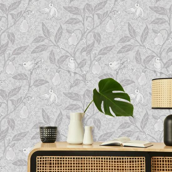 Pear Tree Silver Bird Wallpaper