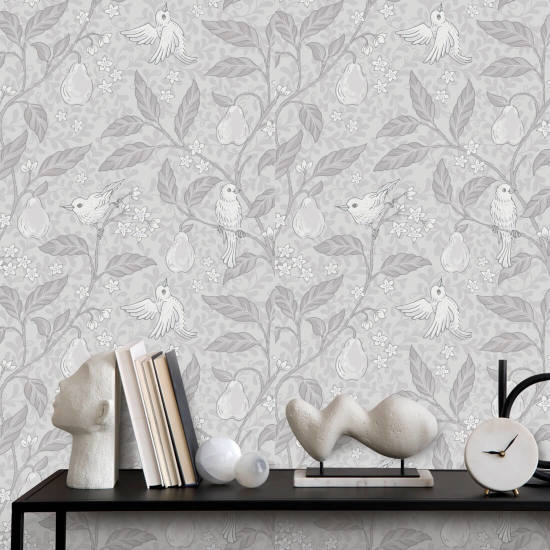 Perenboom zilver Vogelbehang