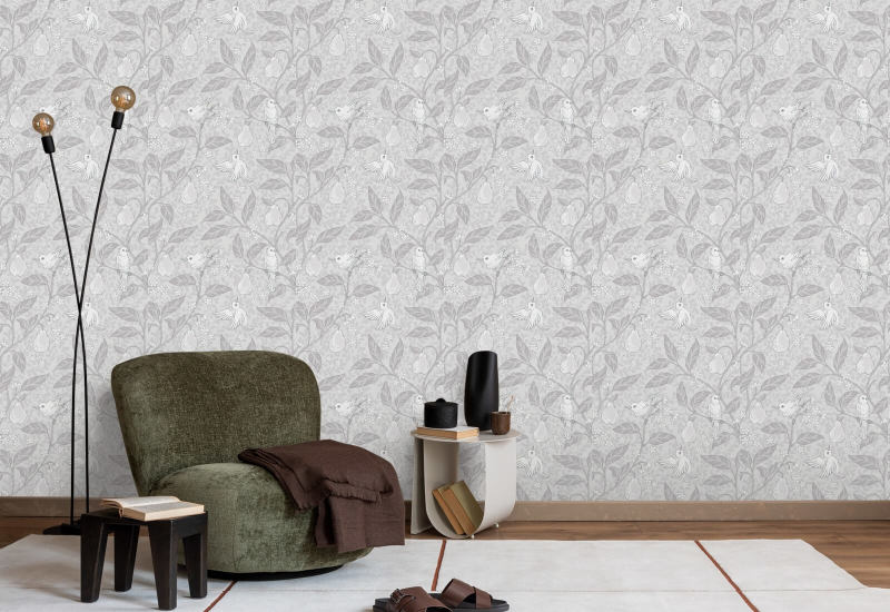 Pear Tree Silver Bird Wallpaper