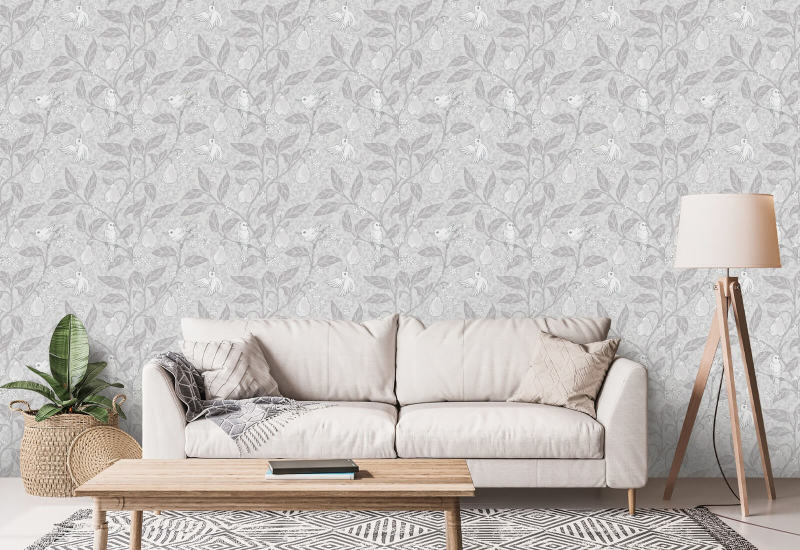 Pear Tree Silver Bird Wallpaper