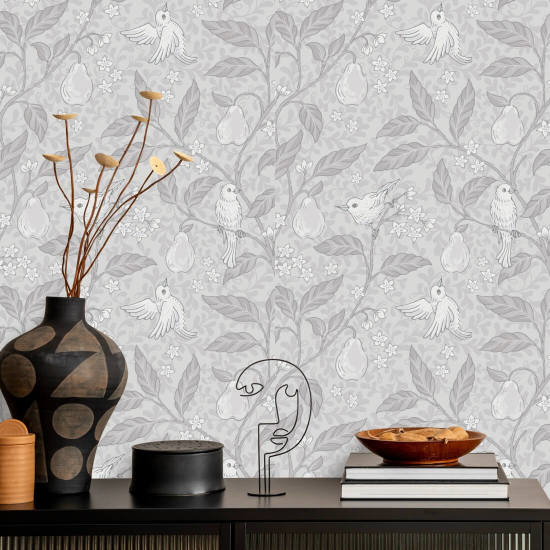 Pero Argento Carta da parati con uccelli