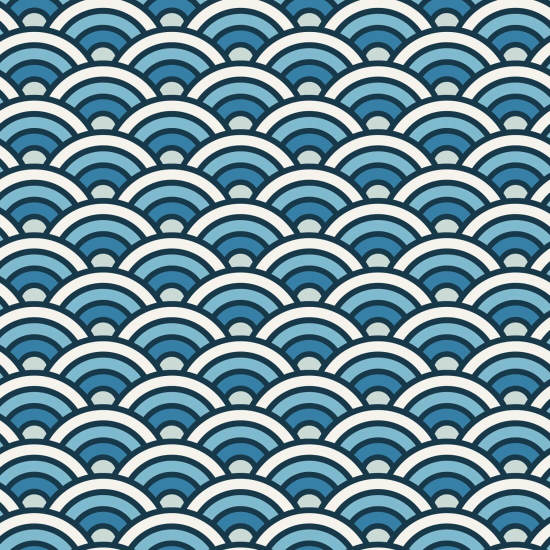 Rainbow Scallop Blue Carta da parati geometrica