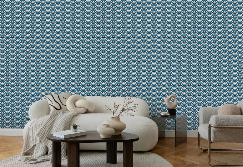Rainbow Scallop Blue Geometric Wallpaper