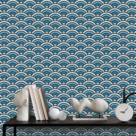 Rainbow Scallop Blau Geometrische Tapete