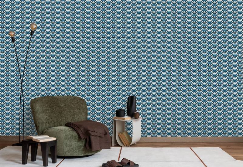 Rainbow Scallop Blue Geometric Wallpaper