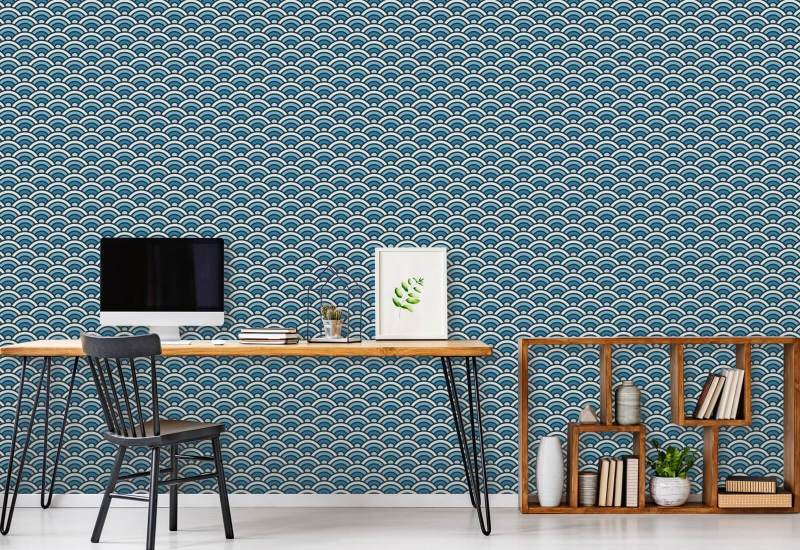 Rainbow Scallop Blue Geometrisch behang