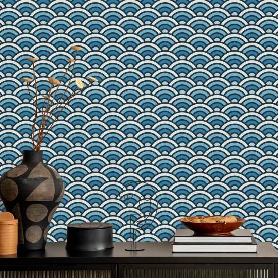 Rainbow Scallop Blue Geometric Wallpaper