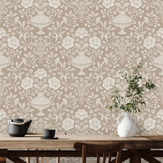 Ribbon Damask Mocha Papel de parede de damasco