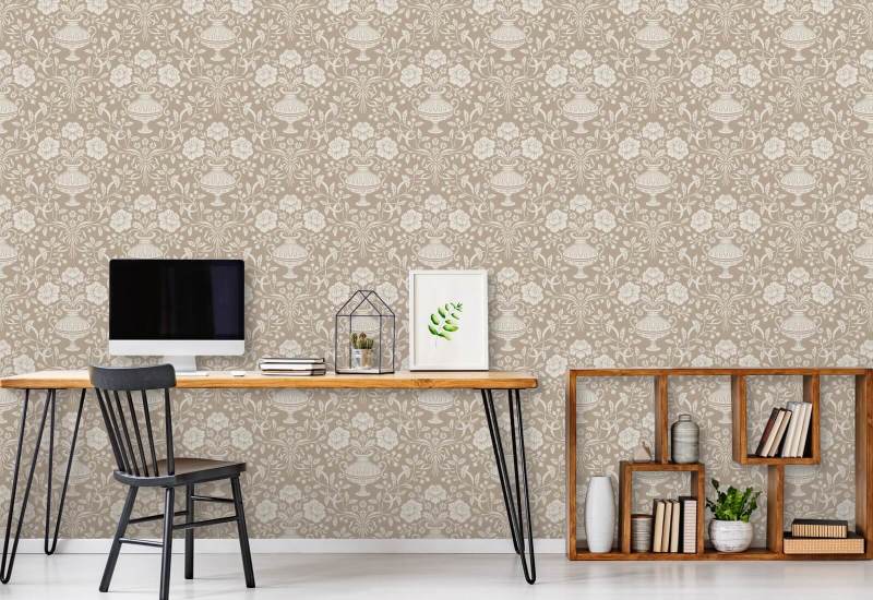 Ribbon Damask Mokka Damask Tapete