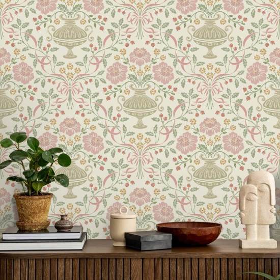 Ribbon Damask Violet Båndbakgrunn