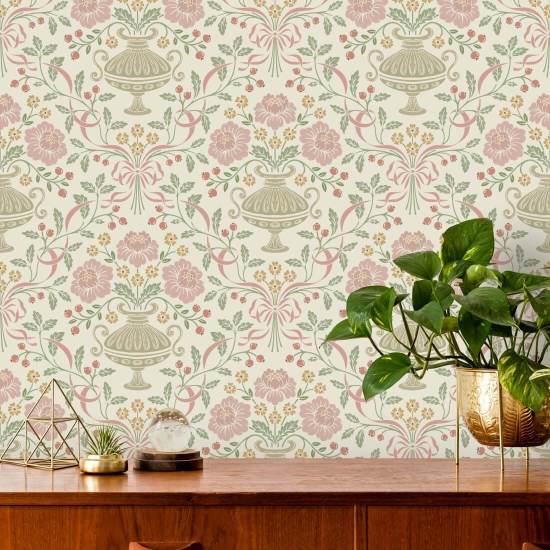 Ribbon Damask Violet Ribbon Wallpaper