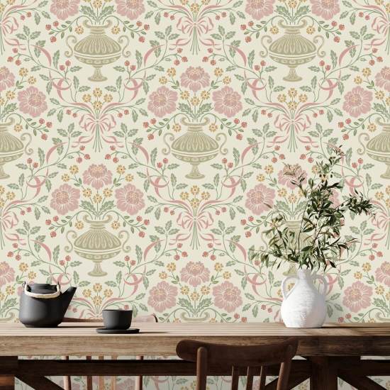 Ribbon Damask Violet Båndtapet
