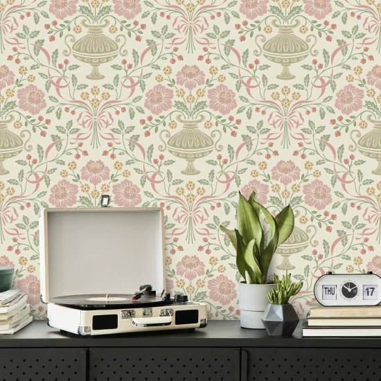 Ribbon Damask Violet Båndbakgrunn