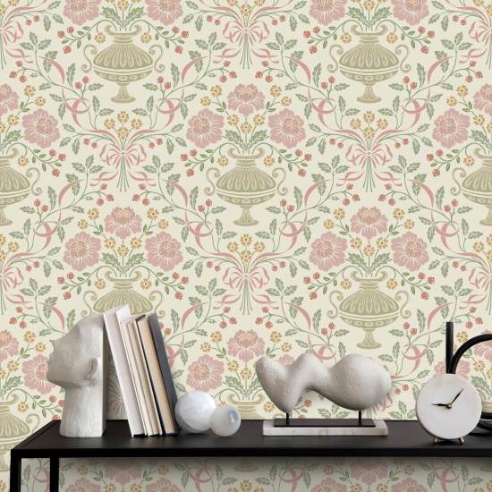 Ribbon Damask Violet Papel de parede de fita