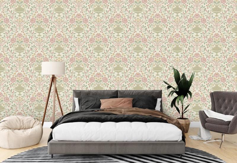 Ribbon Damask Violet Ribbon Wallpaper