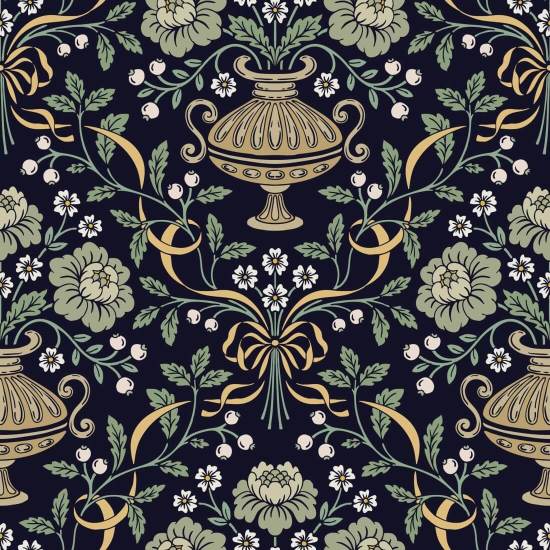 Band Damask Obsidian Blommig tapet