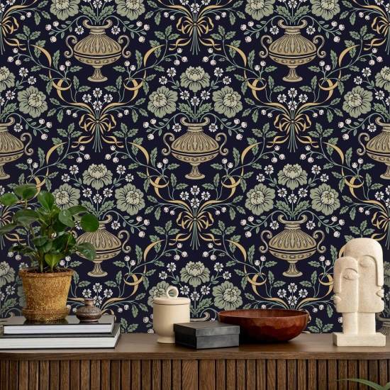 Bånd Damask Obsidian Blomsterbakgrunn