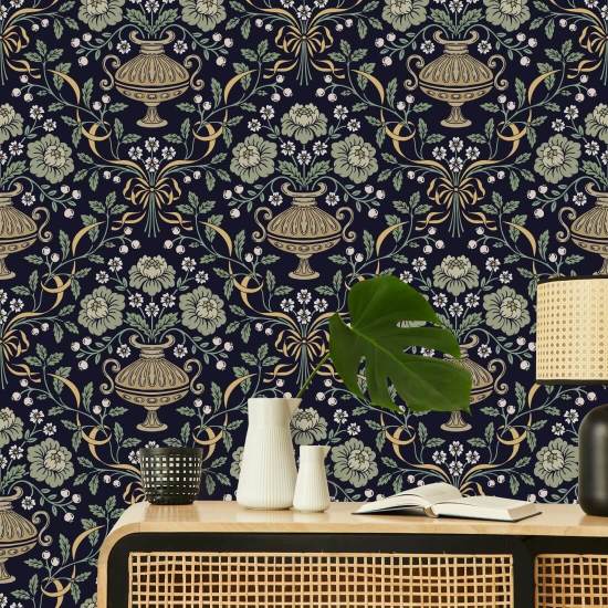 Bånd Damask Obsidian Blomsterbakgrunn