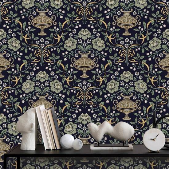 Ruban en obsidienne damassée Papier peint floral