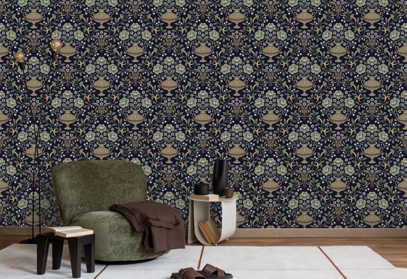 Ruban en obsidienne damassée Papier peint floral