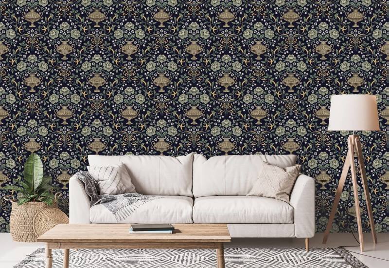 Bånd Damask Obsidian Blomsterbakgrunn