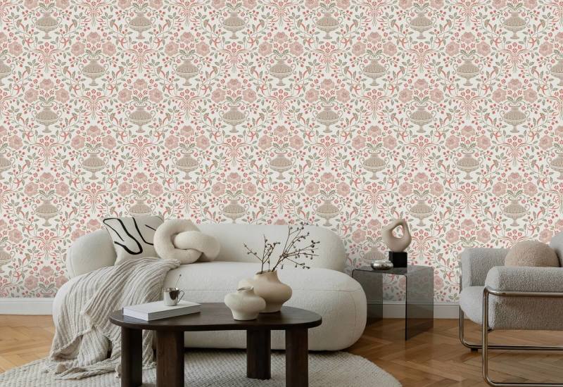 Ribbon Damask Red Berry Båndbakgrunn
