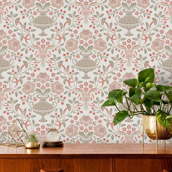 Fita Damask Red Berry Papel de parede de fita