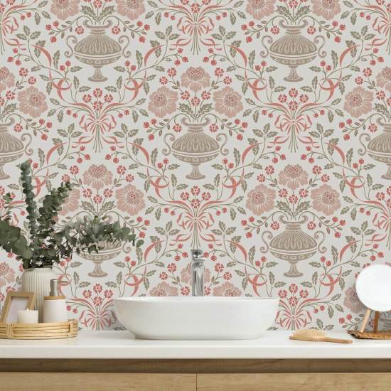 Fita Damask Red Berry Papel de parede de fita