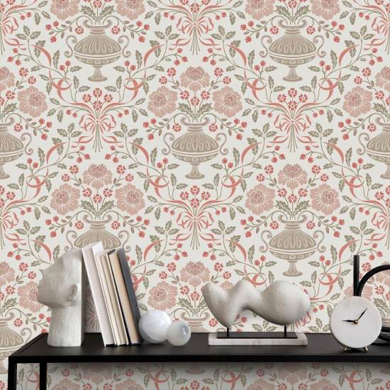 Ribbon Damask Red Berry Ribbon Bakgrund