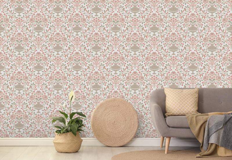 Ribbon Damask Rote Beere Farbband-Tapete