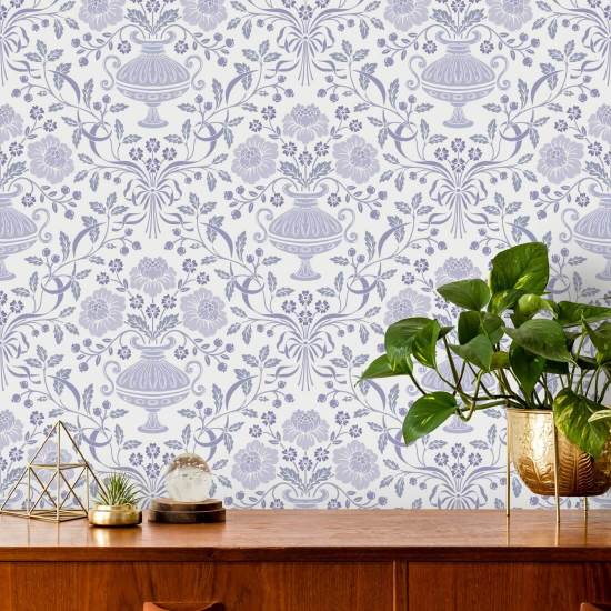 Ribbon Damask Winter Damask Wallpaper