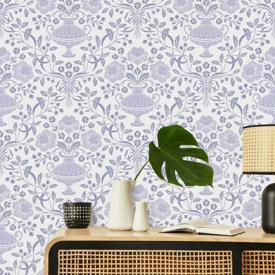 Ribbon Damask Winter Damask Wallpaper