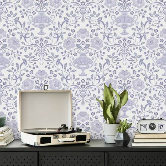 Ribbon Damask Winter Damask Wallpaper