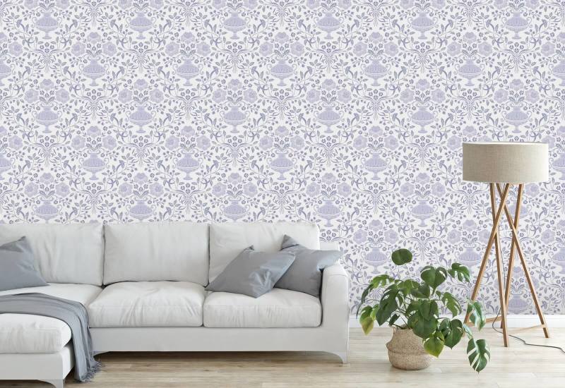 Ribbon Damask Winter Damask Wallpaper
