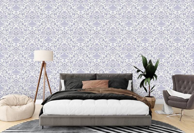 Ribbon Damask Winter Damask Wallpaper