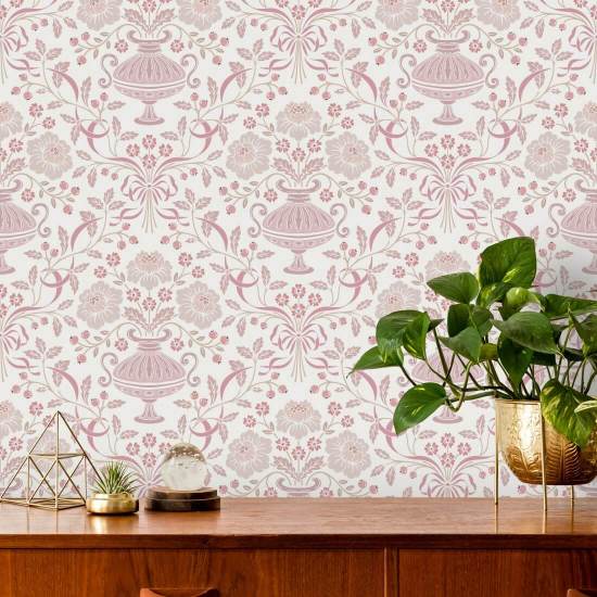 Lint Damask Plum Bloemenbehang