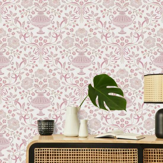 Fita de damasco e ameixa Papel de parede floral