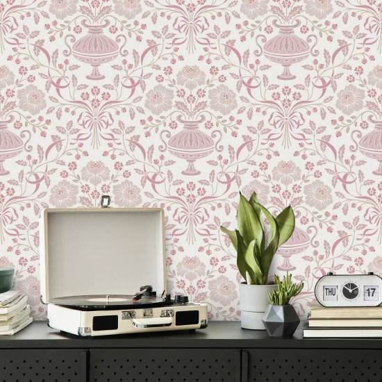 Ribbon Damask Pflaume Blumentapete