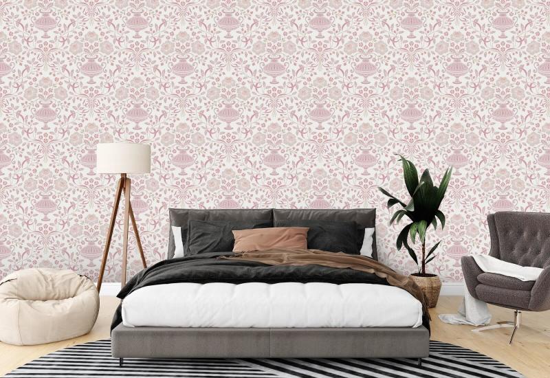 Ribbon Damask Plum Blomstertapet