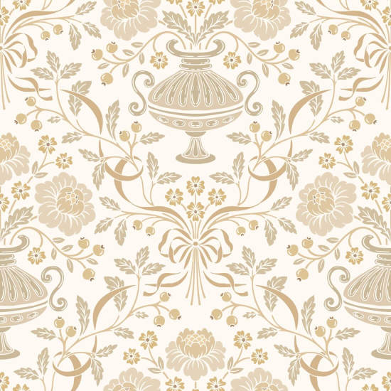 Ribbon Damask Ochre Blommig tapet