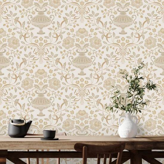 Bånd Damask Oker Blomsterbakgrunn