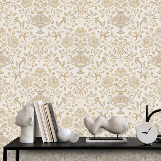 Ribbon Damask Ocker Blumentapete