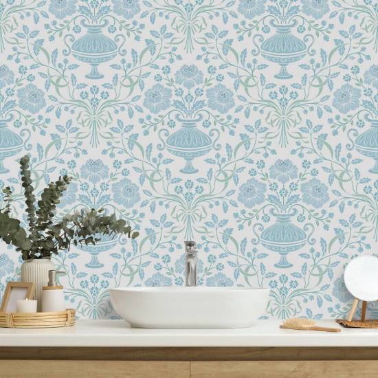 Ribbon Damask City Ribbon Wallpaper