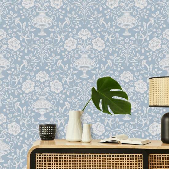 Fita Damask Aqua Papel de parede de damasco