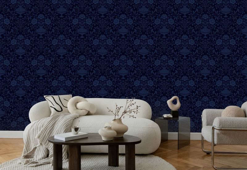 Bånd Damask Midnight Blue Båndbakgrunn