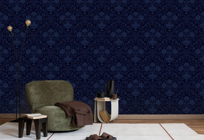 Bånd Damask Midnight Blue Båndbakgrunn