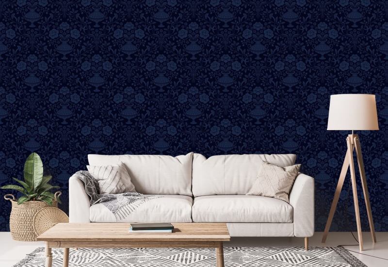 Lint Damast Midnight Blue Lintbehang